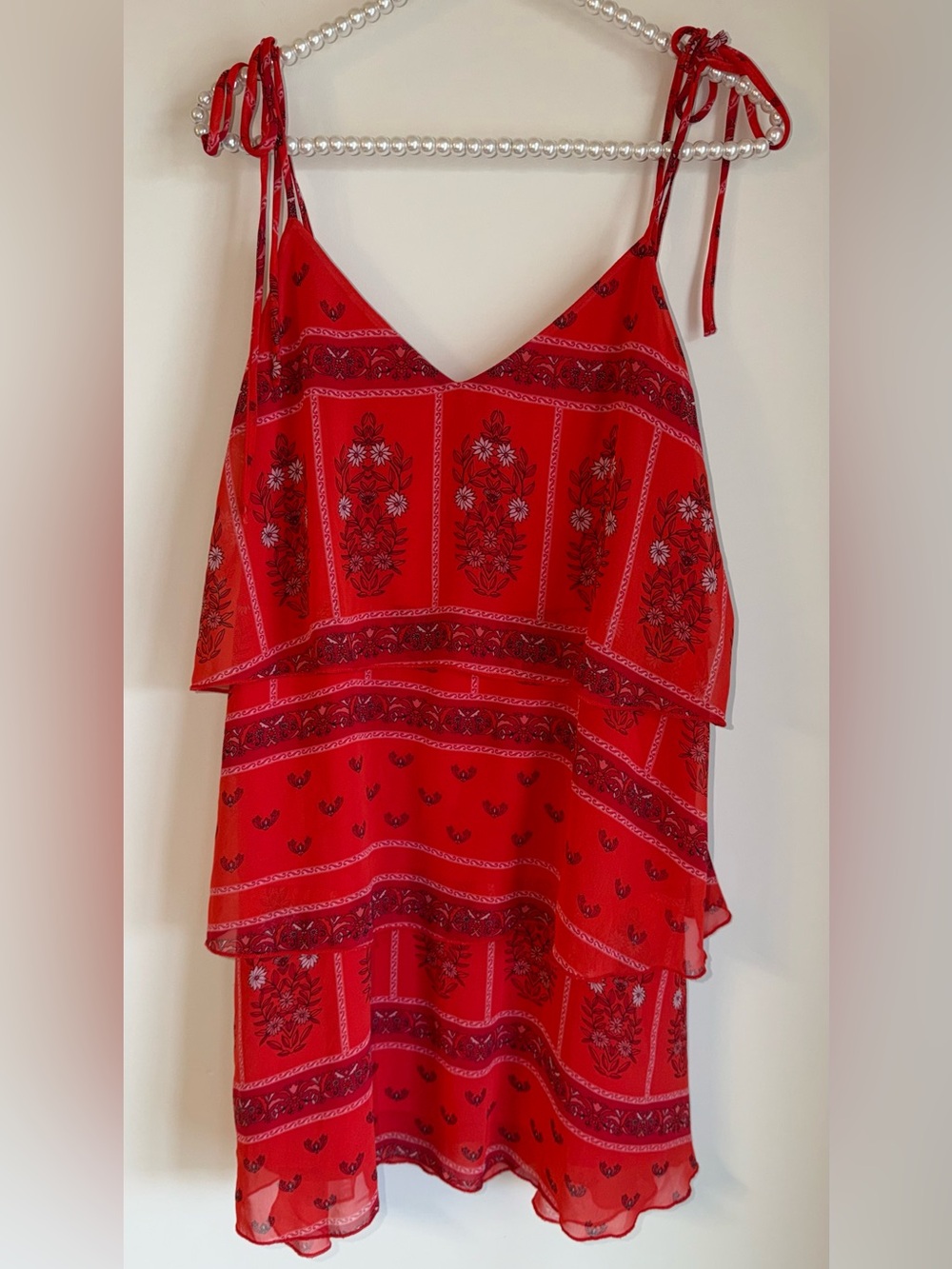 Show Me Your Mumu Red Ruffle Tie Shoulder Mini Dress Size Large / tiered